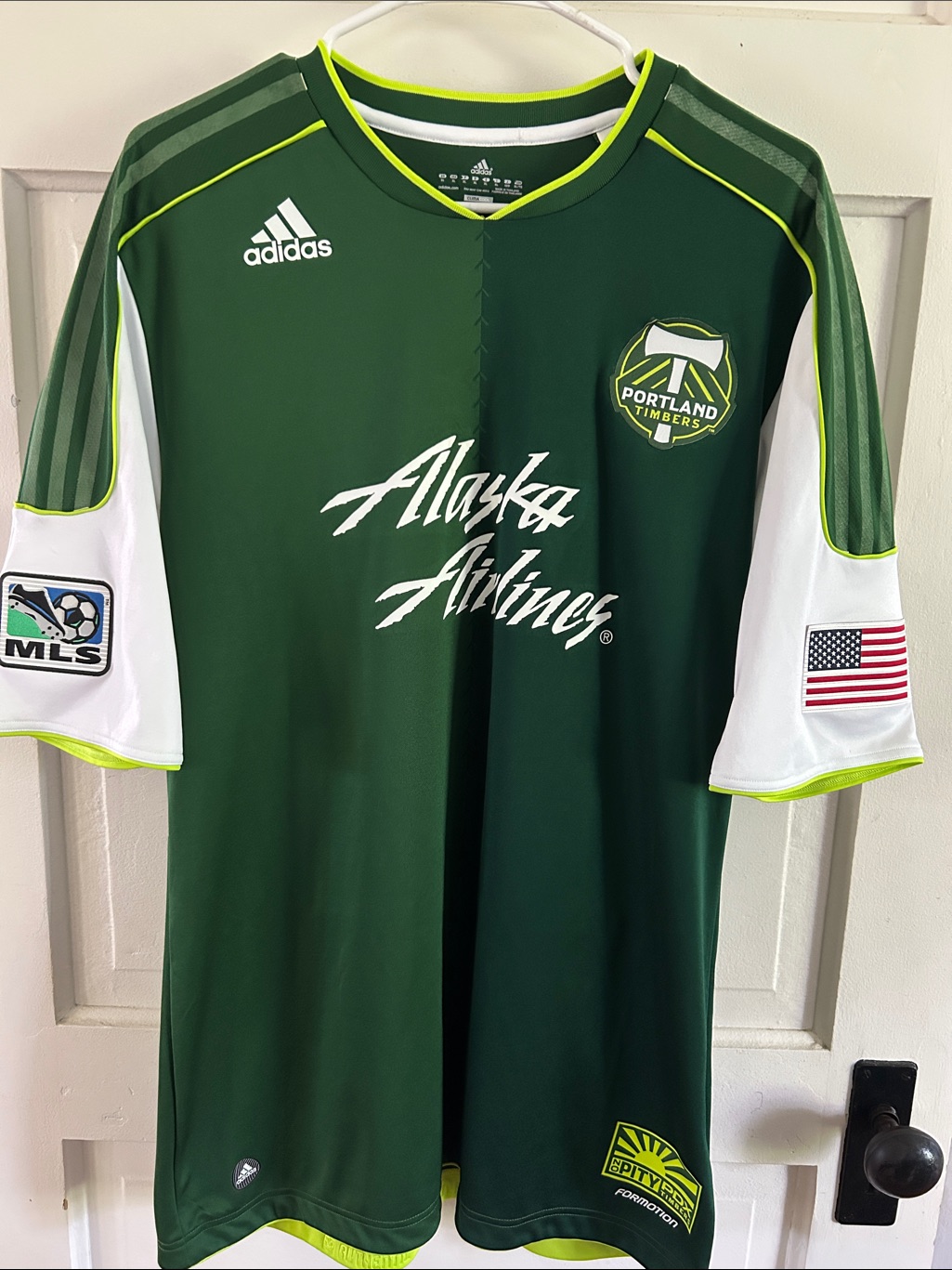 Adidas Dark Green Portland Timbers Jersey With Neon Accents
